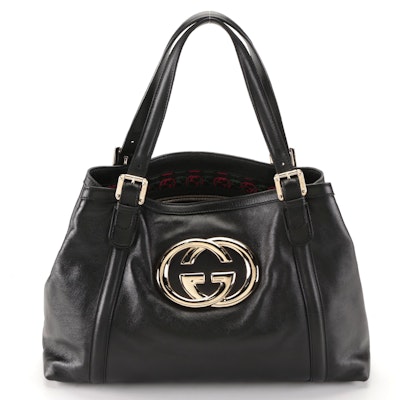Gucci Oversized Interlocking GG Tote Bag in Black Leather