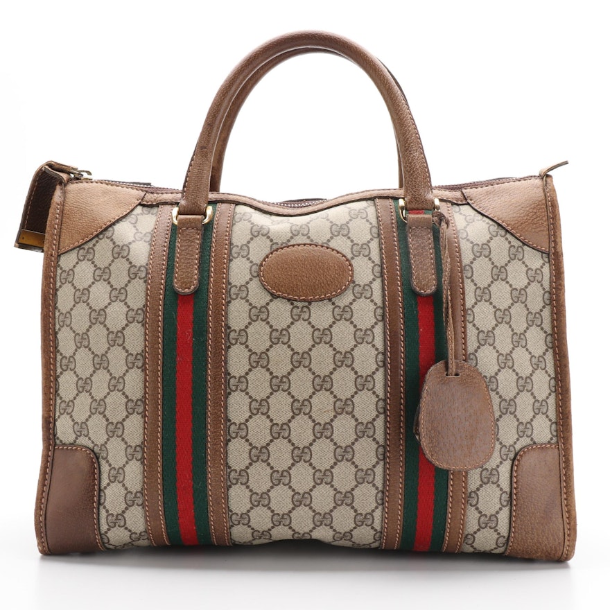 Gucci Small Weekender Bag in GG Supreme Canvas and Leather Trim, 1970s