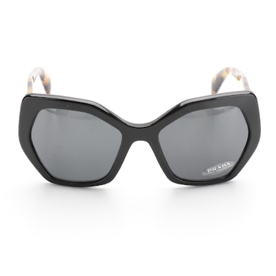 Prada SPR16R Black/Tortoise Geometric Sunglasses with Case