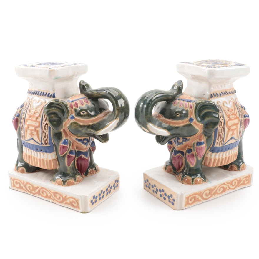 Glazed Ceramic Elephant Garden Seat Figurines