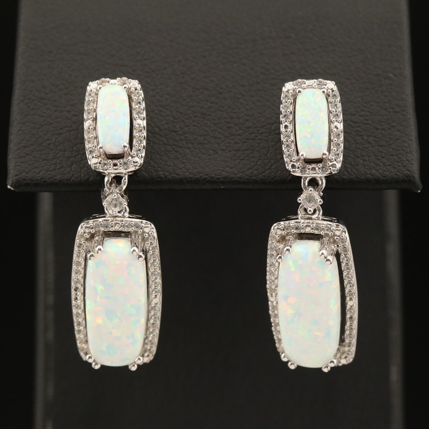 Sterling, Opal and Sapphire Drop Earrings
