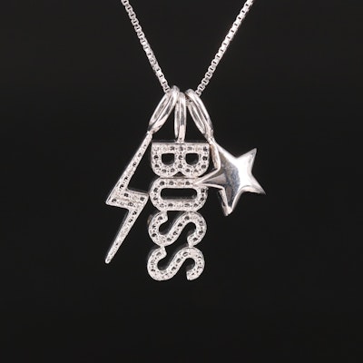 Sterling and Diamond Three Pendant Necklace