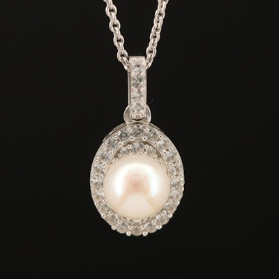 Sterling Pearl and Sapphire Pendant Necklace
