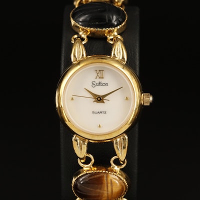Sutton Mother-of-Pearl Dial  Quartz Wristwatch with Gemstone Scarab Bracelet