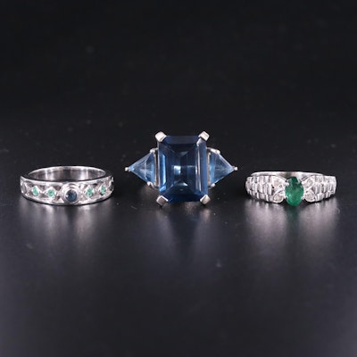 Sterling Silver Ring Collection Including Sapphire