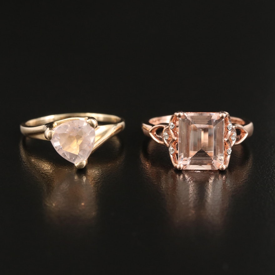 14K Morganite Ring and 10K Rose Gold Morganite and Diamond Ring