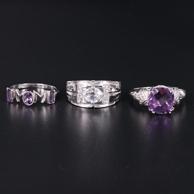 Sterling Silver Ring Collection Including Amythest