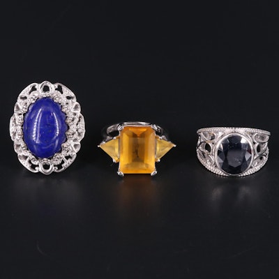 Sterling Silver Ring Collection Including Lapis Lazuli and Sapphire
