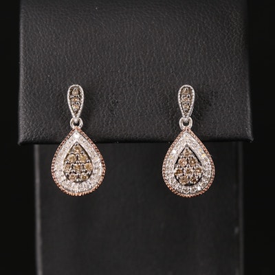 Sterling Diamond Drop Earrings with 10K Accent