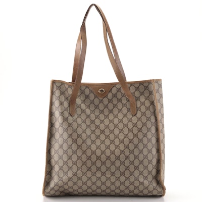 Gucci Vertical Shoulder Tote in GG Supreme Canvas and Brown Cinghiale Leather