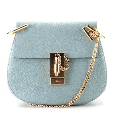 Chloé Mini Drew Flap Shoulder Bag in Blue Calfskin Leather