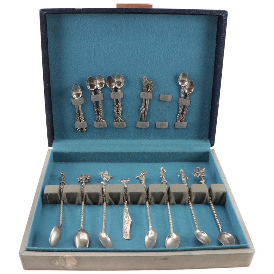 Italian Figural Spoons and Flatware with Presentation Case