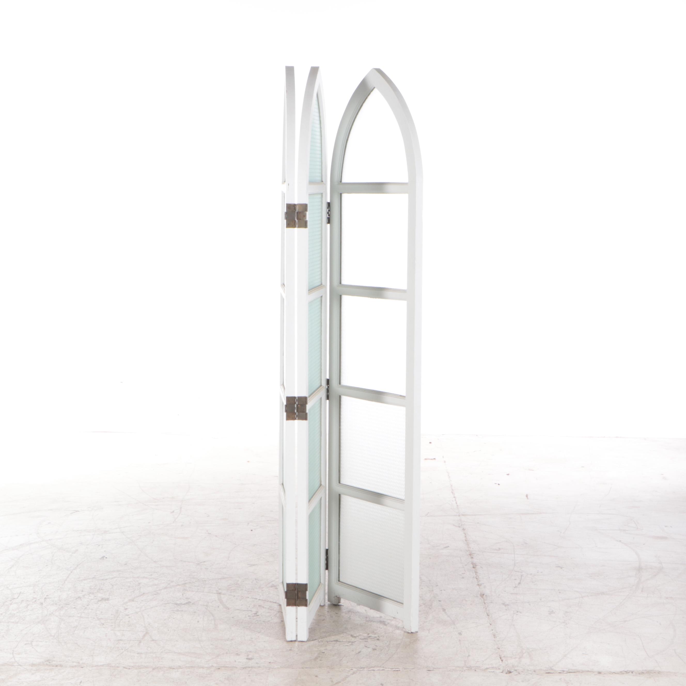 WhitePainted Wood and Glass Arched Screen Room Divider EBTH