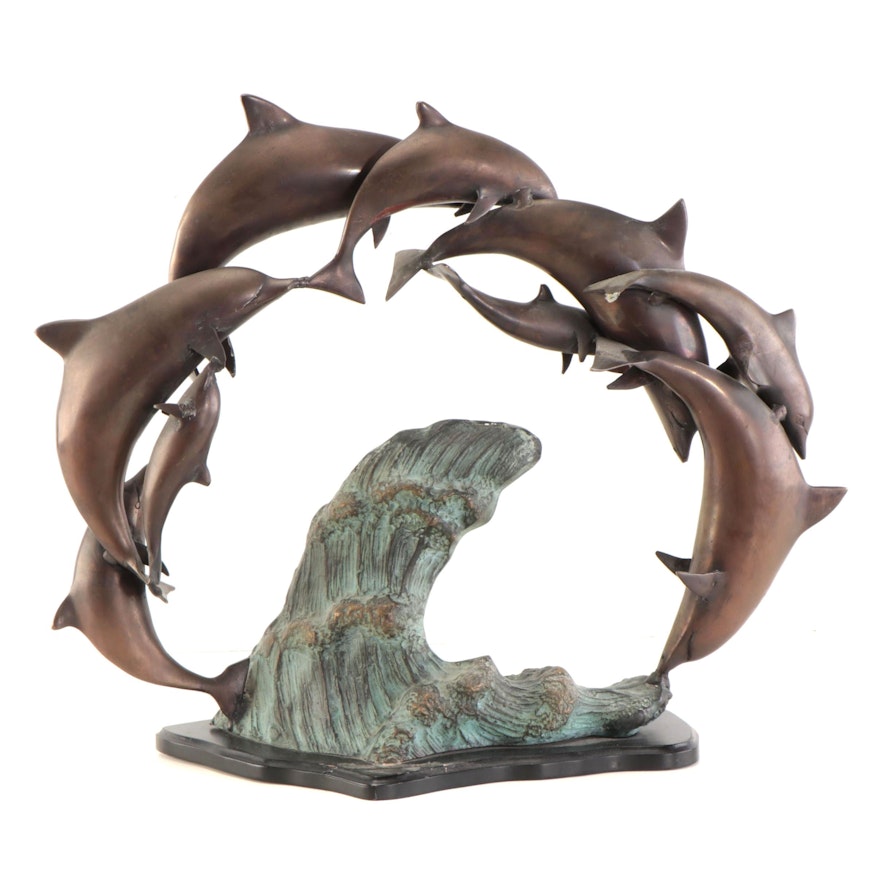 Brass Sculpture of Pod of Dolphins, Mid to Late 20th Century