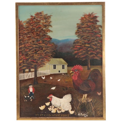 A.C. Hainlen Oil Painting "Worth Crowing About," Mid to Late 20th Century