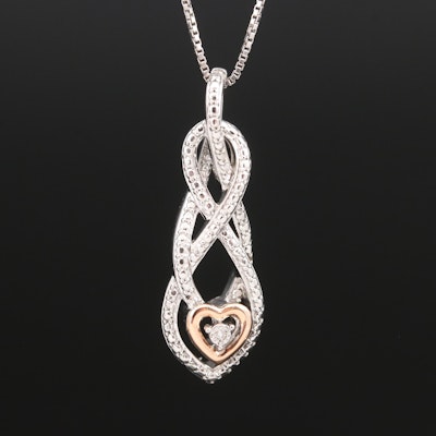 Sterling Diamond Pendant Necklace with 10K Heart Accent