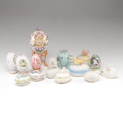 Lenox, Coalport, Andrea by Sedak and Other Trinket Boxes and Egg Figurines