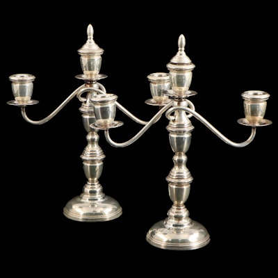 Pair of Weighted Sterling Silver Candelabras, 20th Century