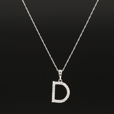 14K 0.22 CTW Diamond "D" Pendant Necklace
