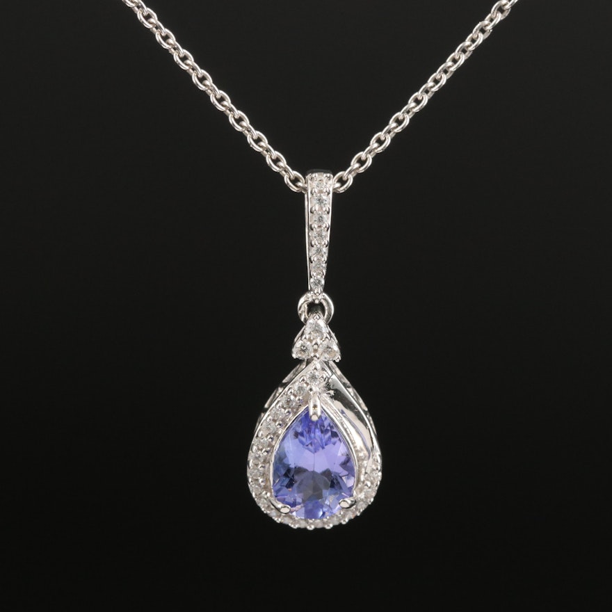 Sterling Tanzanite and Cubic Zirconia Pendant Necklace