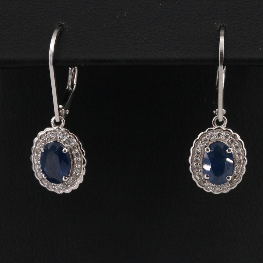 Sterling Sapphire and Cubic Zirconia Drop Earrings