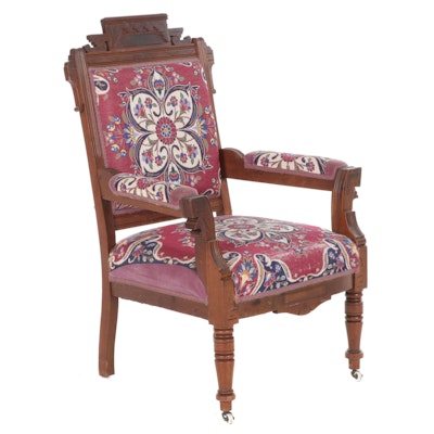 Eastlake Walnut Armchair with Needlepoint Upholstery, Late 19th Century