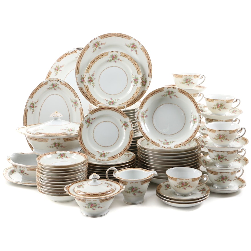 Japanese Porcelain Dinnerware with Floral Motif,1945-1951