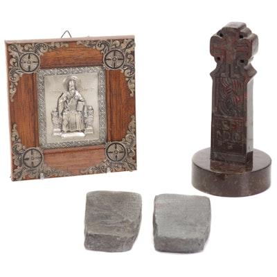 Replica of Lanherne Cross, The Ten Commandments, and Greek Embossed Metal Icon