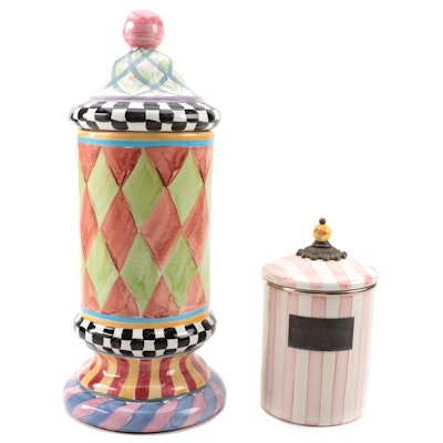 MacKenzie-Childs "Circus" Large Ceramic Canister with Enameled Metal Canister