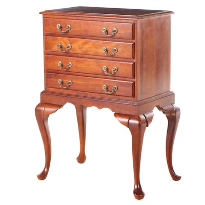 Cresent Queen Anne Style Cherrywood Four-Drawer Silver Chest, Late 20th Century