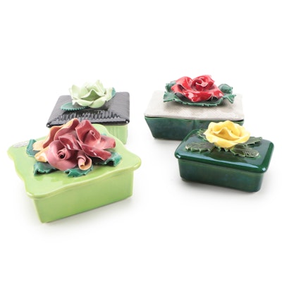 Johannes Brahm Applied Flower Ceramic Box with Other California Pottery Boxes