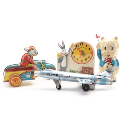Janex Corp Talking Alarm Clock with Porky Pig and Other Diecast Wind-Up Toys