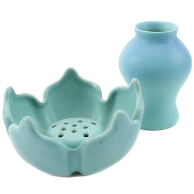Van Briggle Pottery Ceramic Lotus Bowl Floral Frog and Vase