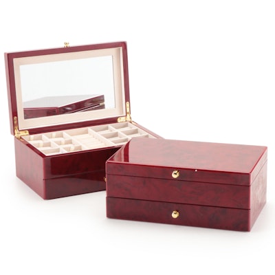 Red Wood Veneer Jewelry Boxes