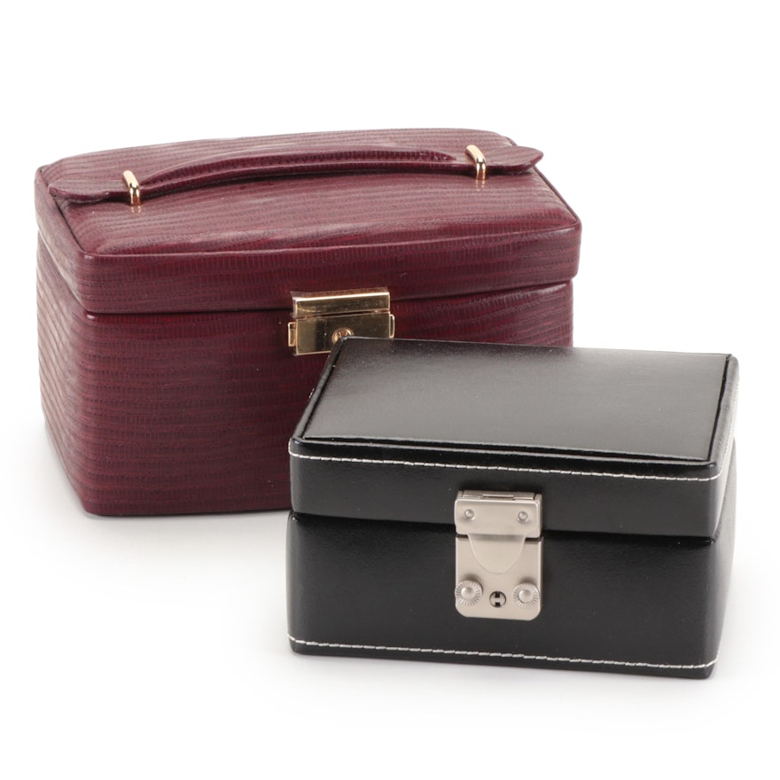 Champ Collection Burgundy and Black Leather Jewelry Boxes