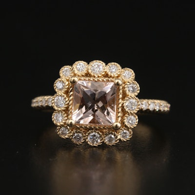Judith Ripka 14K Morganite and Diamond Ring