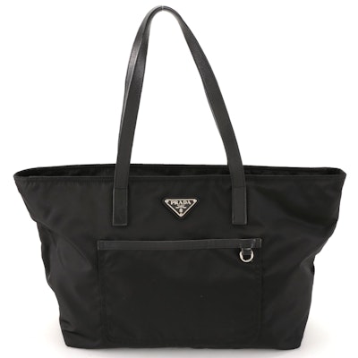 Prada Zip Tote Bag in Black Tessuto Nylon and Saffiano Leather Trim