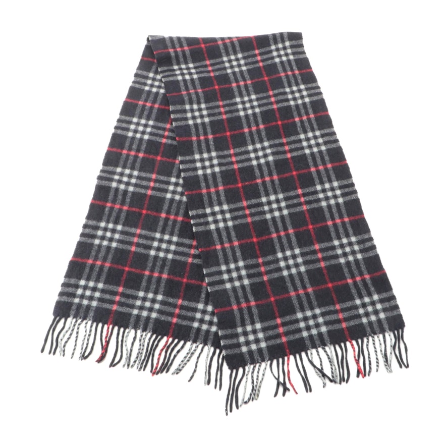 Burberry Cashmere Check Fringed Scarf