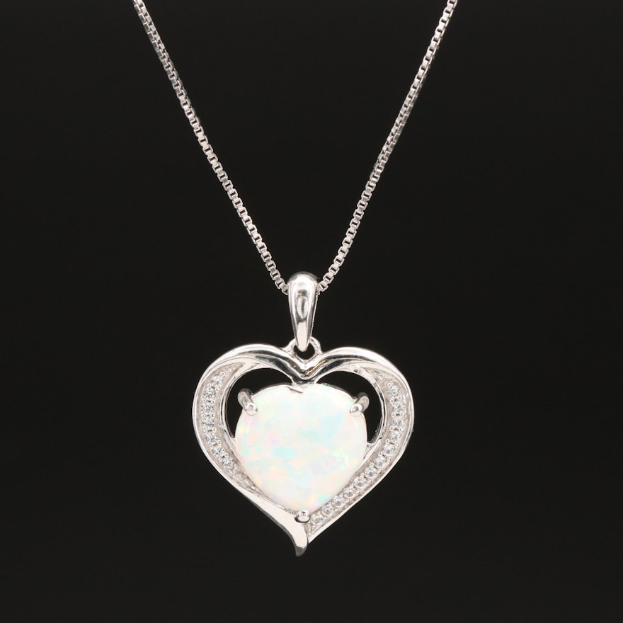 Sterling Opal and Topaz Heart Pendant Necklace