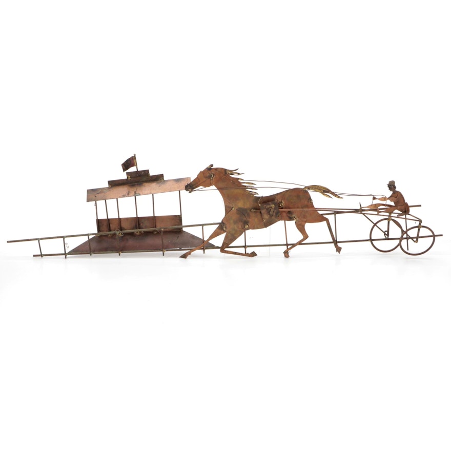 Bijan Patinated Metal Horse and Sulky Sculpture, Mid to Late 20th Century