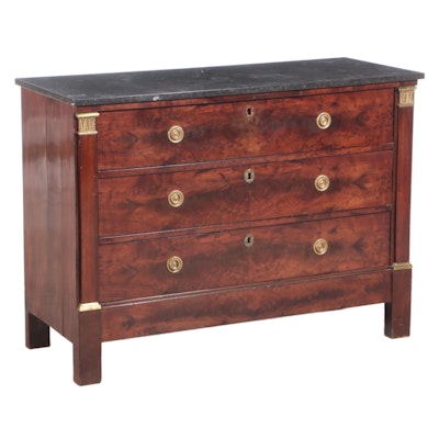 Empire Style Mahogany and Fossil Marble Three-Drawer Commode