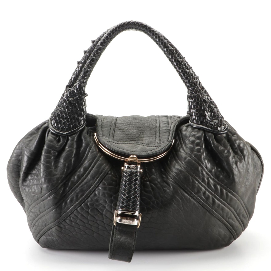 Fendi Spy Bag Satchel in Tumbled Black Lambskin Leather