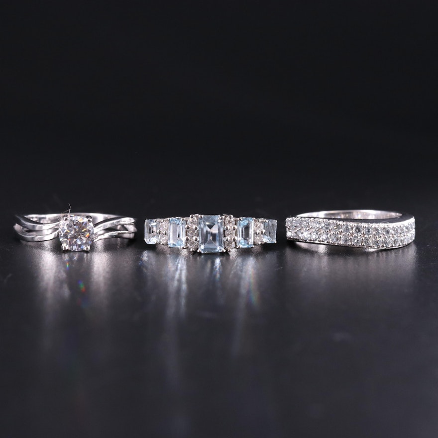 Sterling Silver Ring Collection Including Topaz and Cubic Zirconia