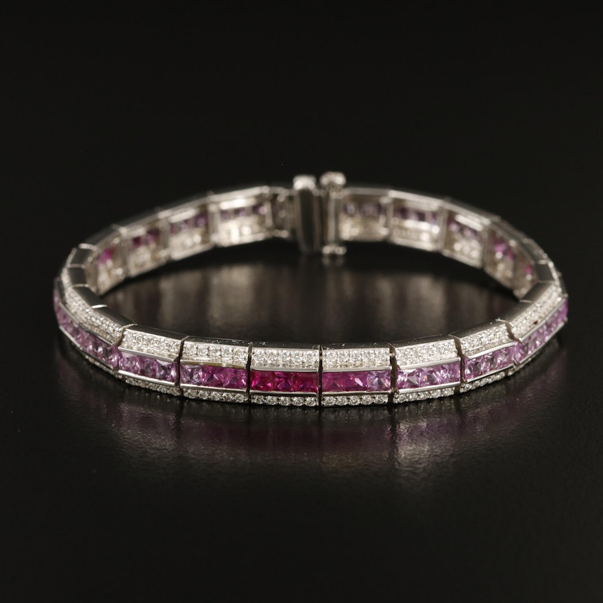 14K Pink Sapphire and 1.95 CTW Diamond Line Bracelet