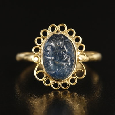 14K Carved Sapphire Flower Ring