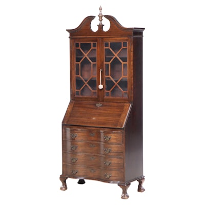 Chippendale Style Mahogany Secretary Bookcase, Mid-20th Century