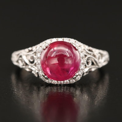 Ancora Designs 14K 3.17 CT Ruby and Diamond Halo Scrollwork Ring