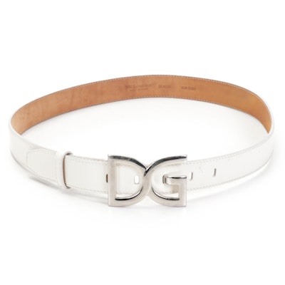 Dolce & Gabbana Leather Belt with Silver DG Logo Buckle
