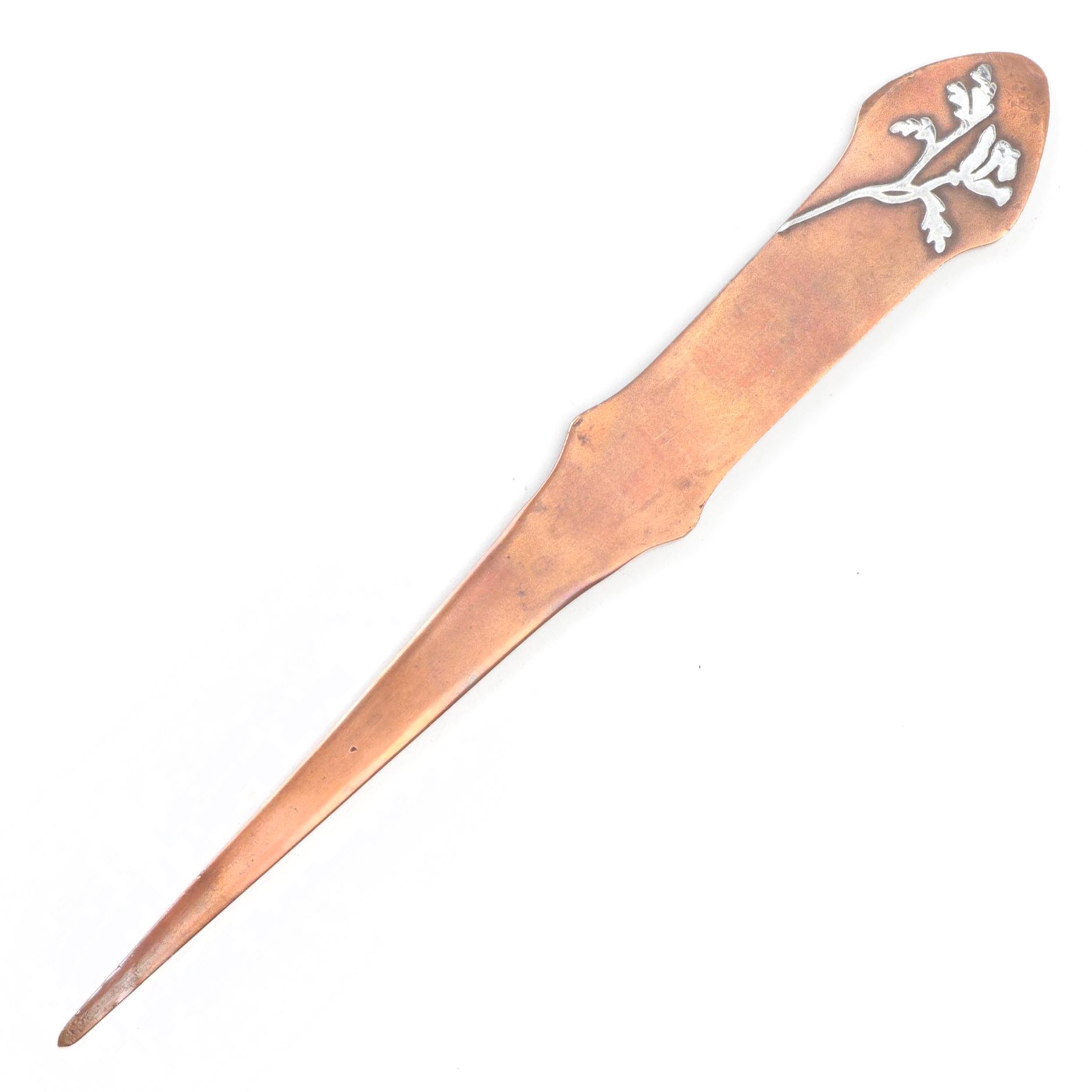 Copper Letter Opener with Floral and Foliate Silver Metal Overlay EBTH