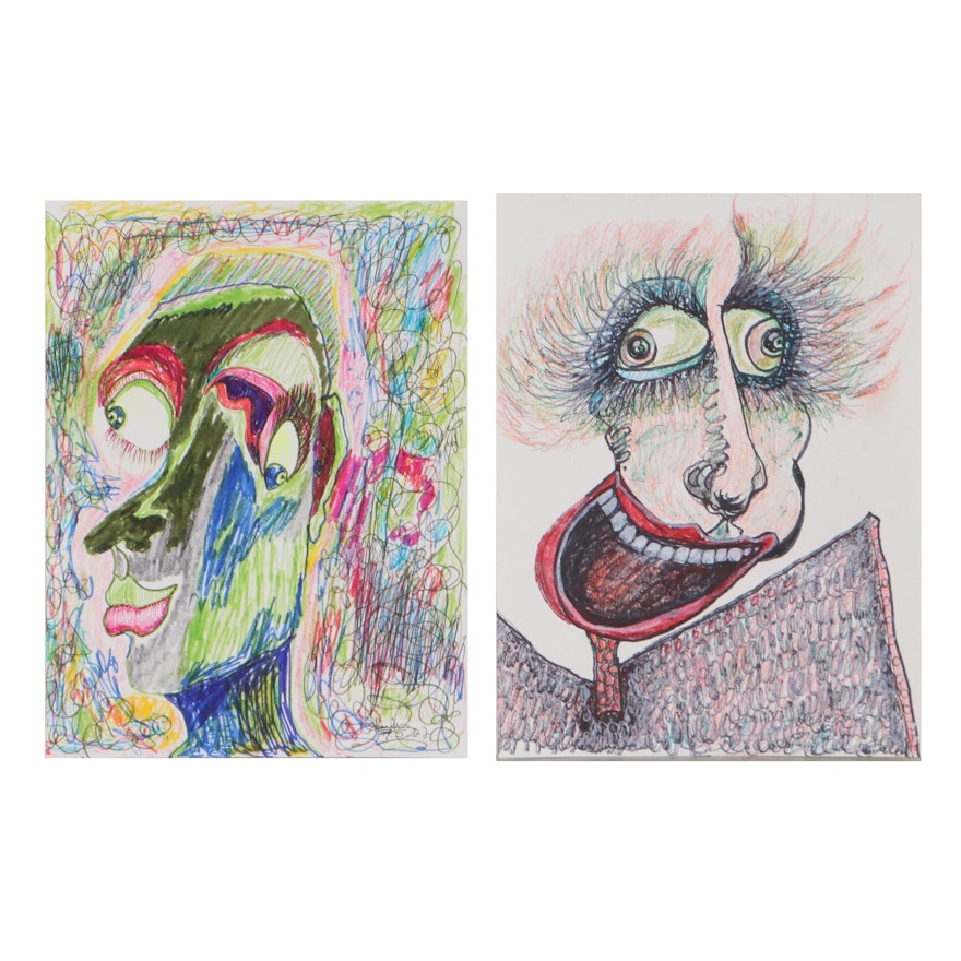 Janice Schuler Abstract Portrait Pen Drawings